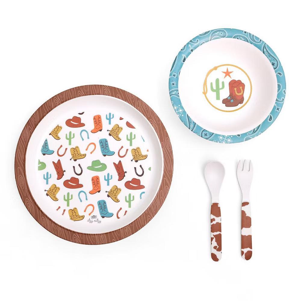 4pc Melamine Itzy Bistro Toddler Feeding Dining Set, Plate, Bowl, Fork and Spoon - Image 15