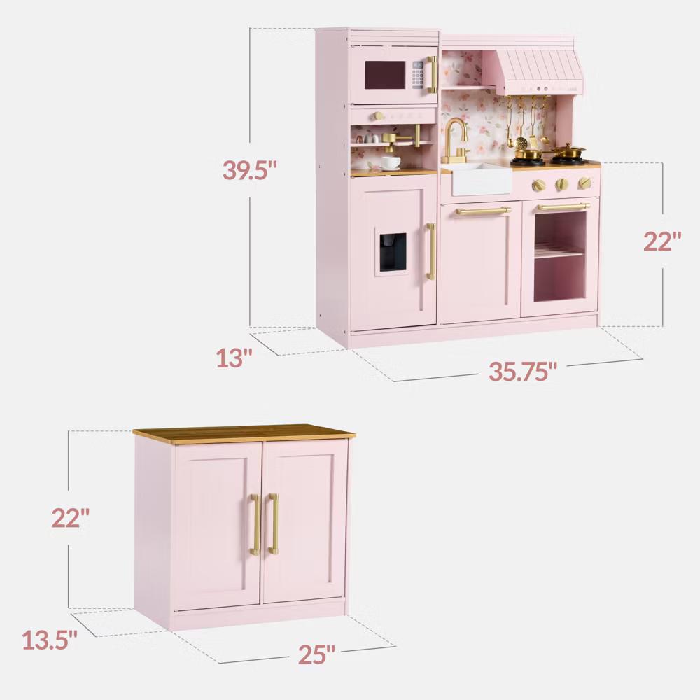 Deluxe Wooden Pretend Play Kitchen with Island and Espresso Machine - White - Image 9