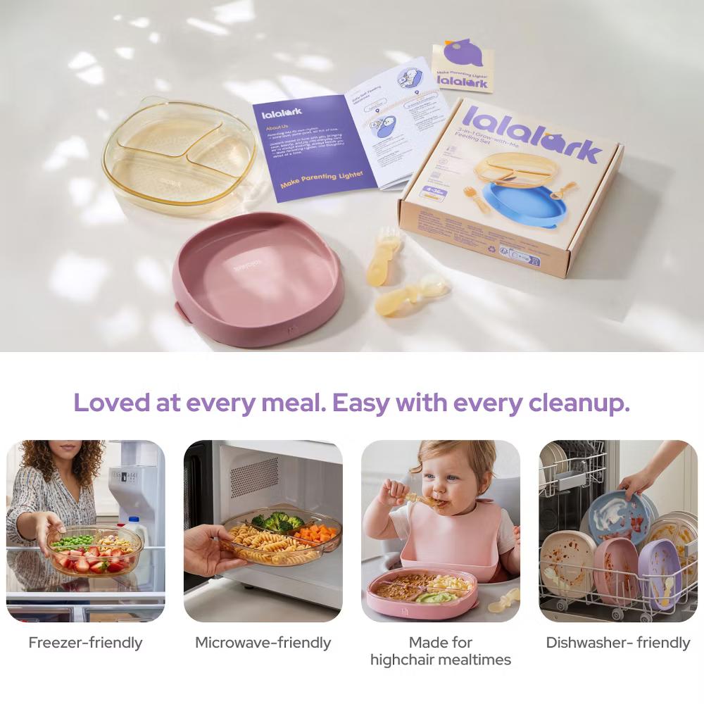 4 PCS Toddler Plates with Suction Base Spoons & Fork Baby Divided Dishes for 0 1 2 3 Years Old PPSU & Food Grade Silicone BPA Free Rose Clay - Image 9