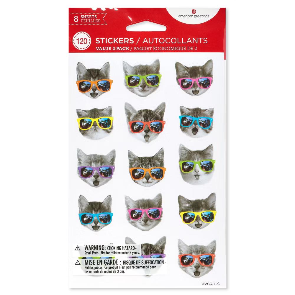 Funny Stickers for Kids/Cool Cats and Pugs in Sunglasses 120ct - 8 Sheets - Image 2