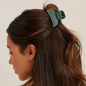 lüxe No-Slip Grip Mini Classic Claw Clips - Tort & Deep Green - 2pcs: Hair Styling for All Hair Types