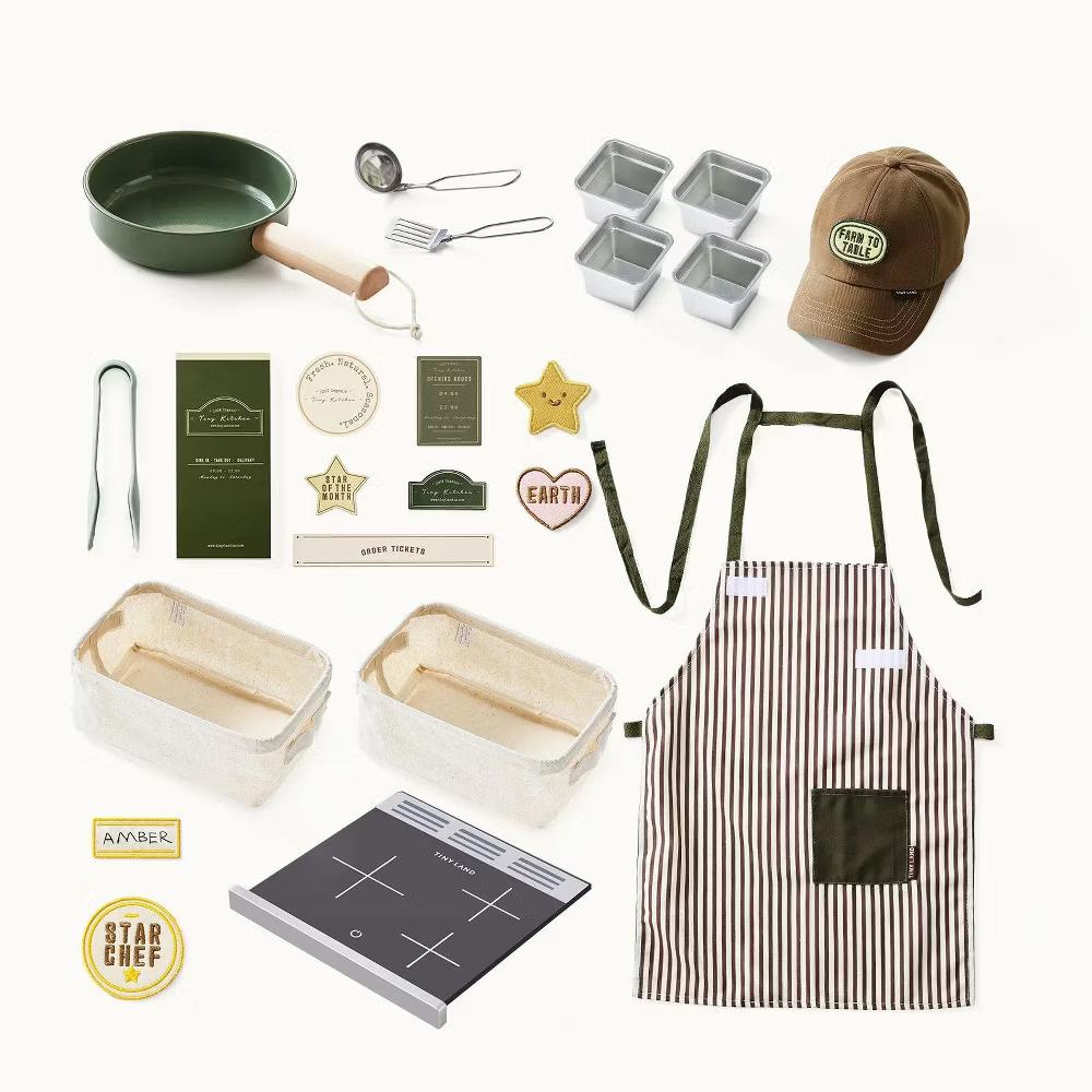 BistroSwitch Wooden Play Kitchen & Pretend Restaurant, Kids Kitchen Playset with Chef Hat & Storage - Image 7