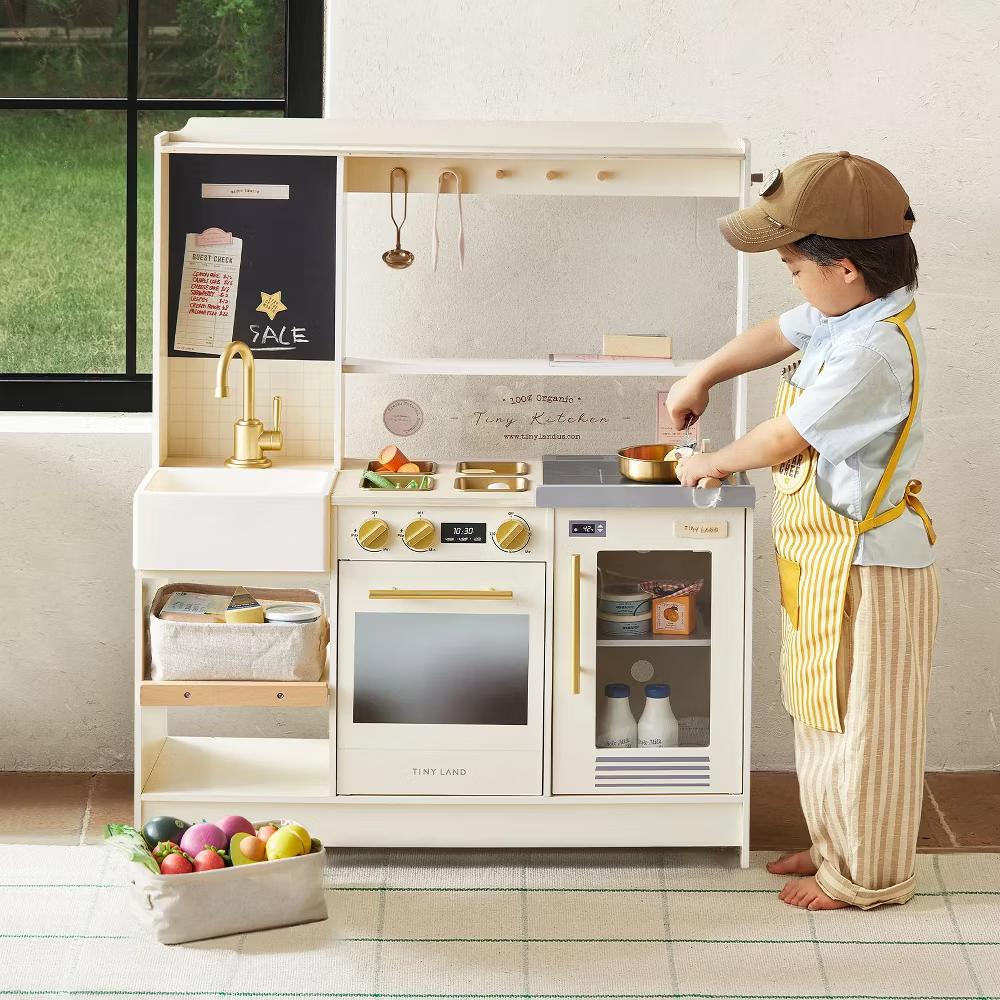 BistroSwitch Wooden Play Kitchen & Pretend Restaurant, Kids Kitchen Playset with Chef Hat & Storage - Image 15