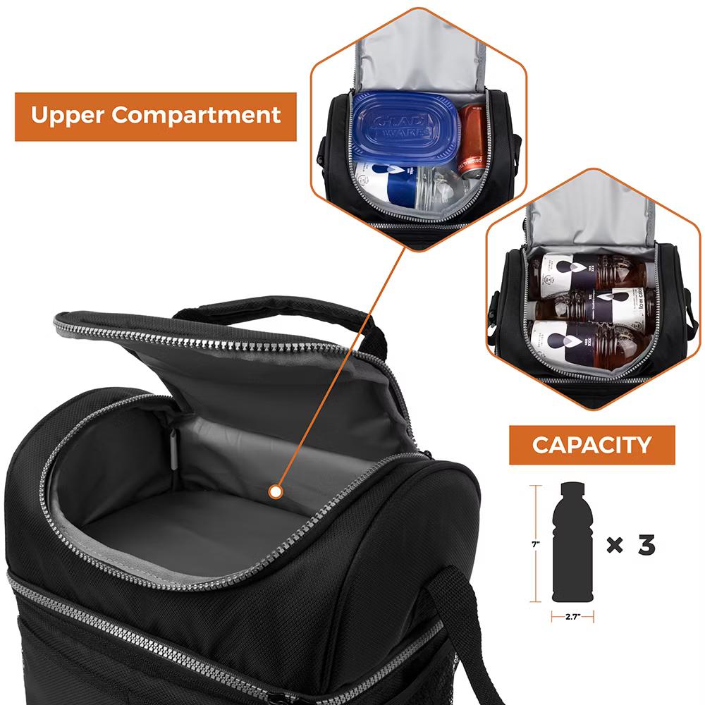 Double Decker Lunch Box Men Women, Insulated Leakproof Cooler Bag Adult Work, Dual Compartment Pail Tote Boys Girls Kids - Image 3