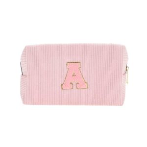 Corduroy Rectangular Letter Makeup Bag Pink 1 Pc
