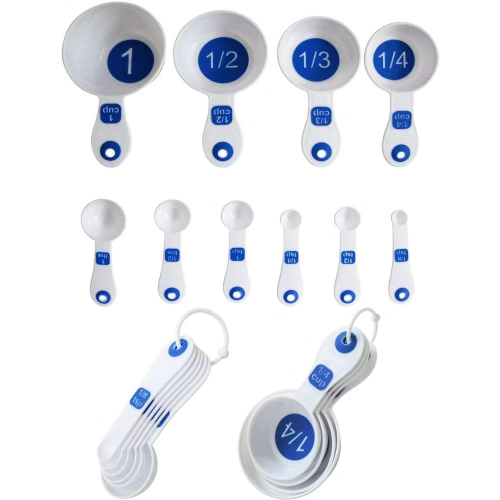 10 Piece Easy Read Measuring Cups & Spoons Set - White / Blue - Image 6