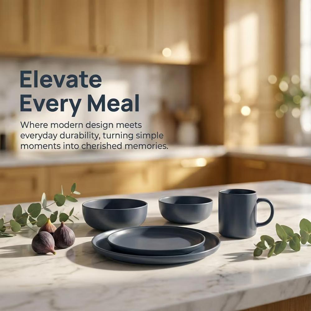 12-Piece Stoneware Dinnerware Set with Mugs, Microwave & Dishwasher Safe, Non-Toxic Dish Set, Plate Set, Stackable Matte Glaze Kitchenware for 3 - Image 17