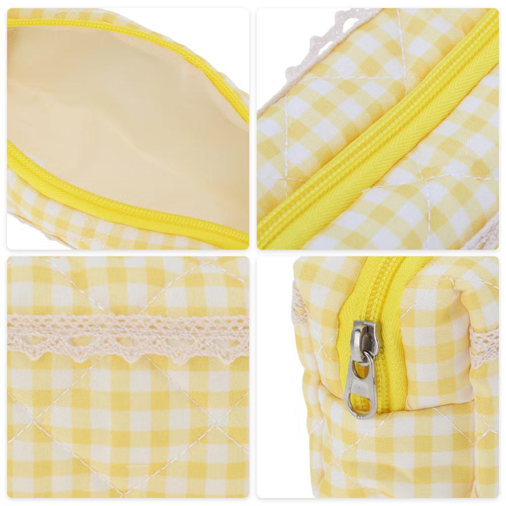 1 Pc Plaid Lace Style Drawstring Makeup Bag for Vacation Polyester - Image 36