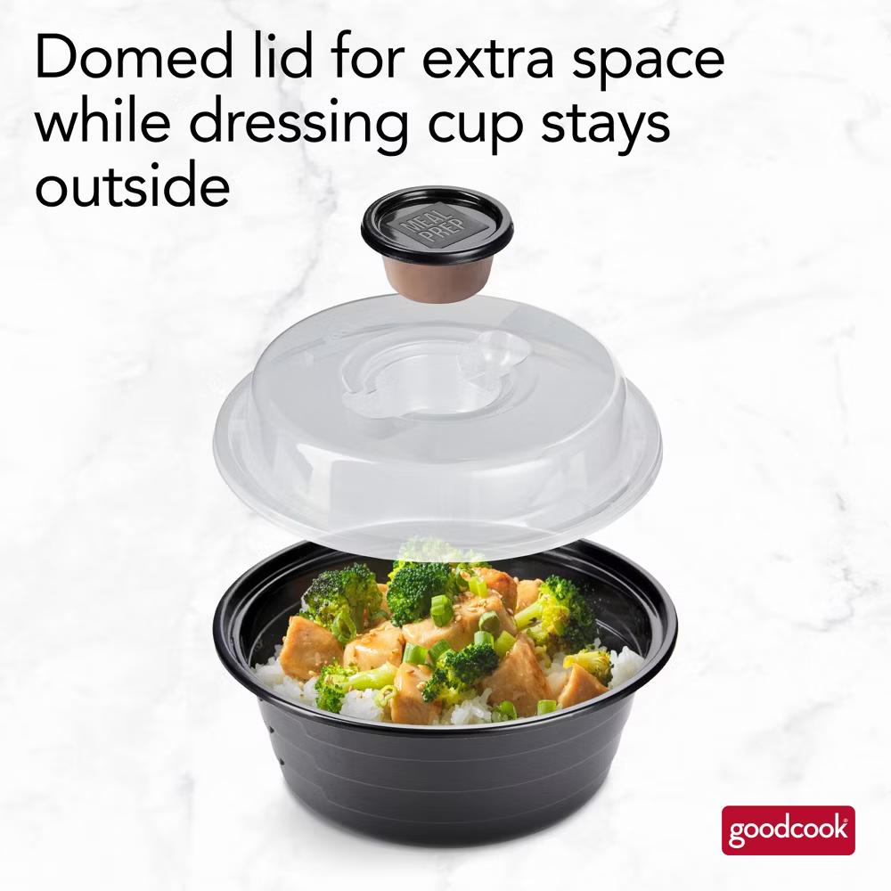 Meal Prep Salad Bowls Containers + Lids & Condiment Cup - 4Cups - 20pcs/10ct - Black - Image 2