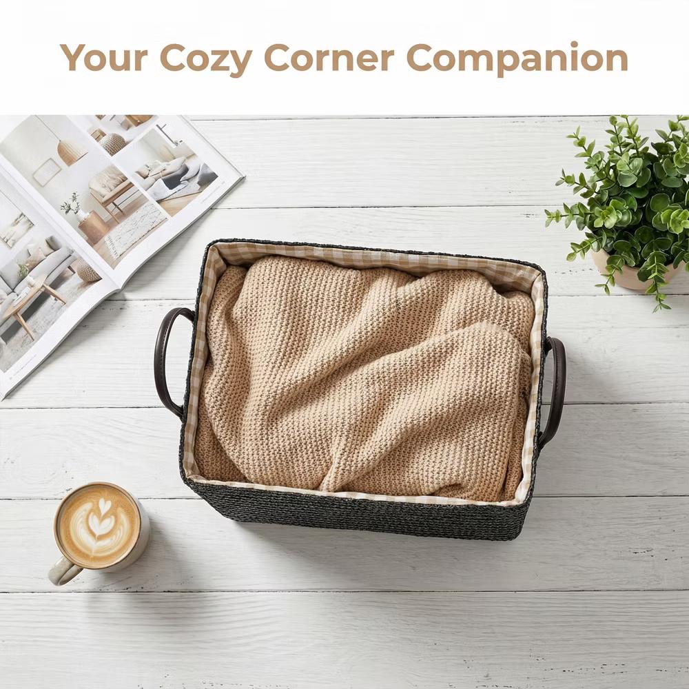 Woven Storage Basket for Clothes Shoes Organizer Bin with Handles - Image 33