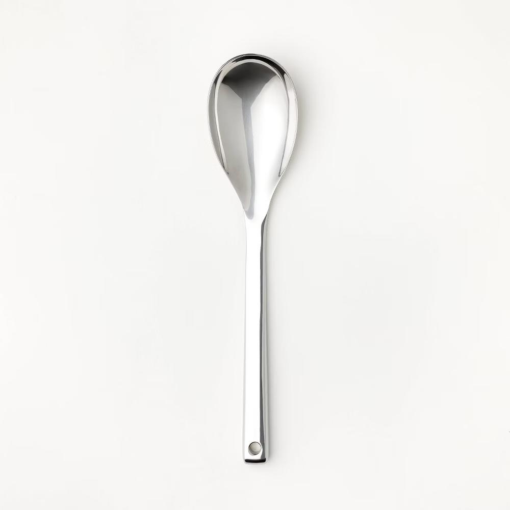 Stainless Steel Solid Spoon Silver - Cooking Utensil, Dishwasher-Safe, 12.99" Length, 7.4" Handle - Image 2