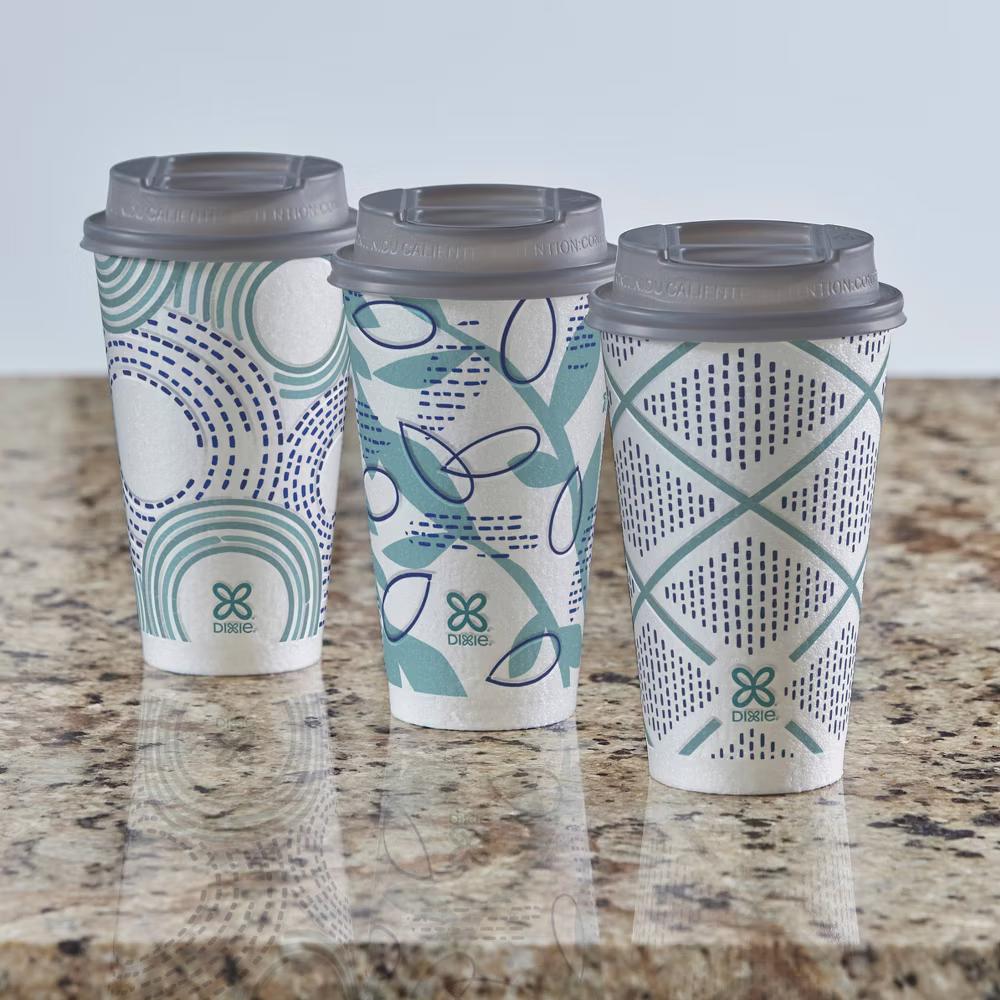 To Go Disposable Hot Cups & Lids - 18ct/16oz: Insulated paper, assorted pattern - Image 2
