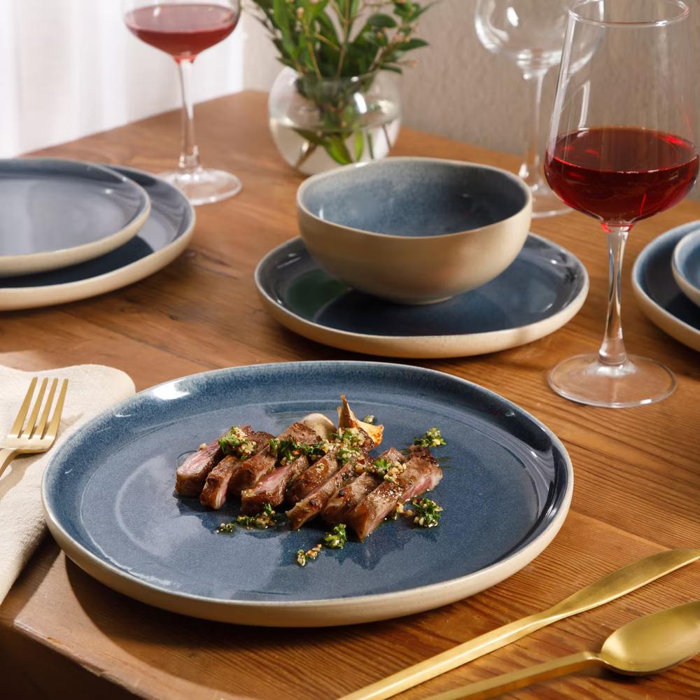 Manila Bay 12-Piece Stoneware Dinnerware Set, Service for 4, Reactive Glaze Modern Artisan Plates & Bowls - Image 5