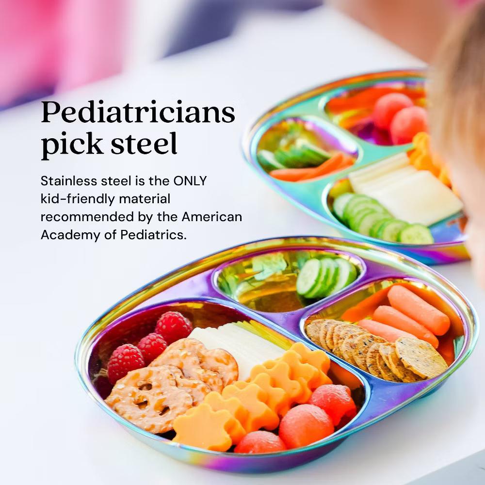 Ahimsa 9.7" Stainless Steel Balanced Bites Divided Plate - Image 6