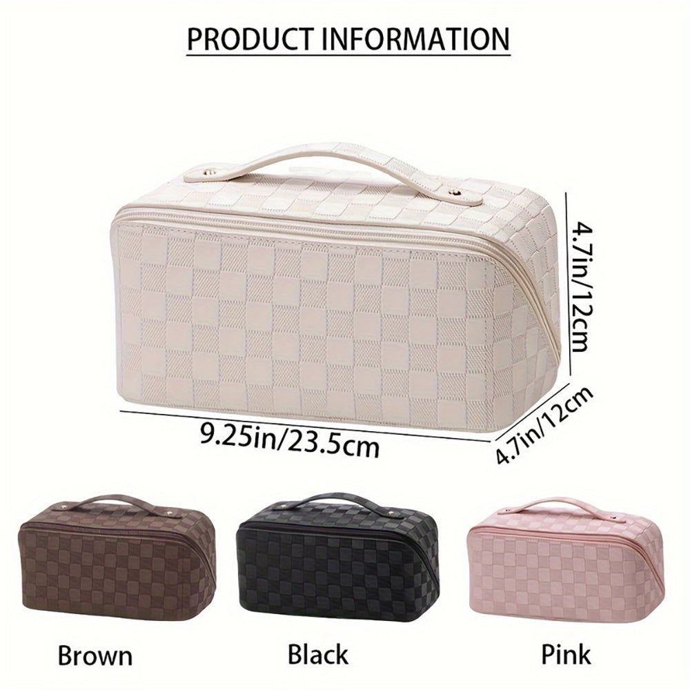 Checkered Makeup Bag, Large Capacity Cosmetic Bag with Handle, Portable Waterproof Travel Toiletry Organizer for Women - Image 10