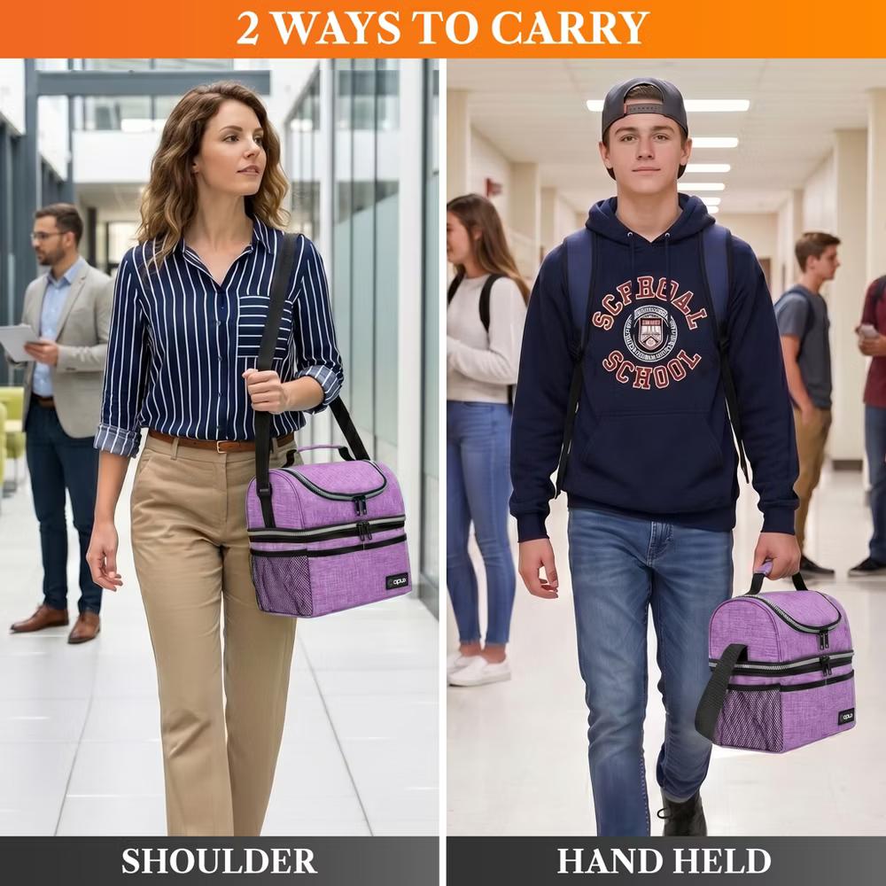 Double Decker Lunch Box Men Women, Insulated Leakproof Cooler Bag Adult Work, Dual Compartment Pail Tote Boys Girls Kids - Image 88