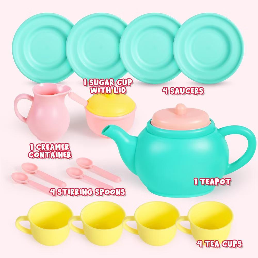 18PCS Pretend Play Tea Party Set Play Food Accessories, Plastic Tea Set, Mini Kitchen for Kids, Gifts for Toddler Boys Girls Ages 3 4 5 6 Years Old - Image 2