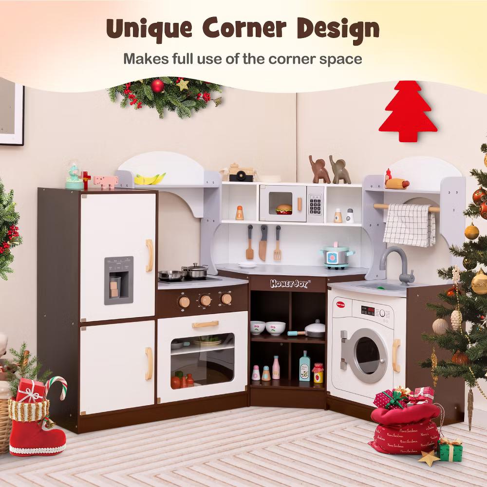 Corner Play Kitchen with Ice Maker Microwave Oven for Kids 3+ Years Old Wooden Toy - Image 5