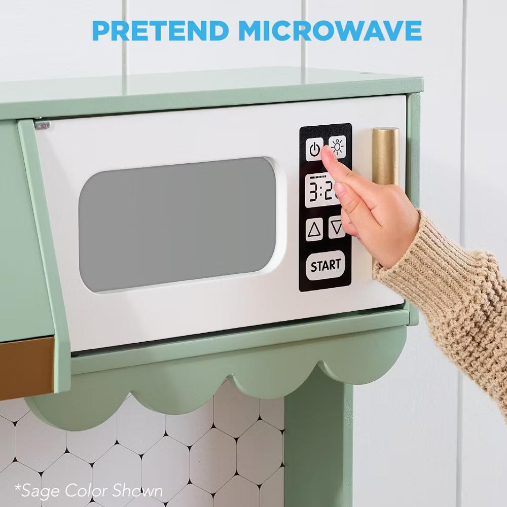 Wooden Cottage Kids Pretend Play Kitchen with 5 Accessories and Toy Storage - White - Image 62