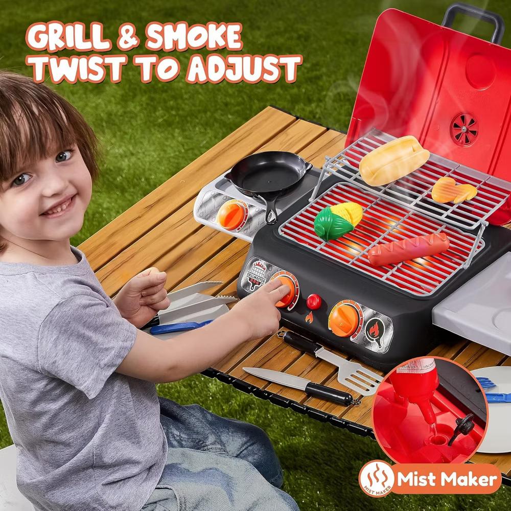 BBQ Grill Playset with Light, Sound,Food, Kitchen Toy Set,Indoor Outdoor Pretend Play Toy Birthday Gift for Kids Toddlers 3 4 5 6 7 8 Years Old - Image 6