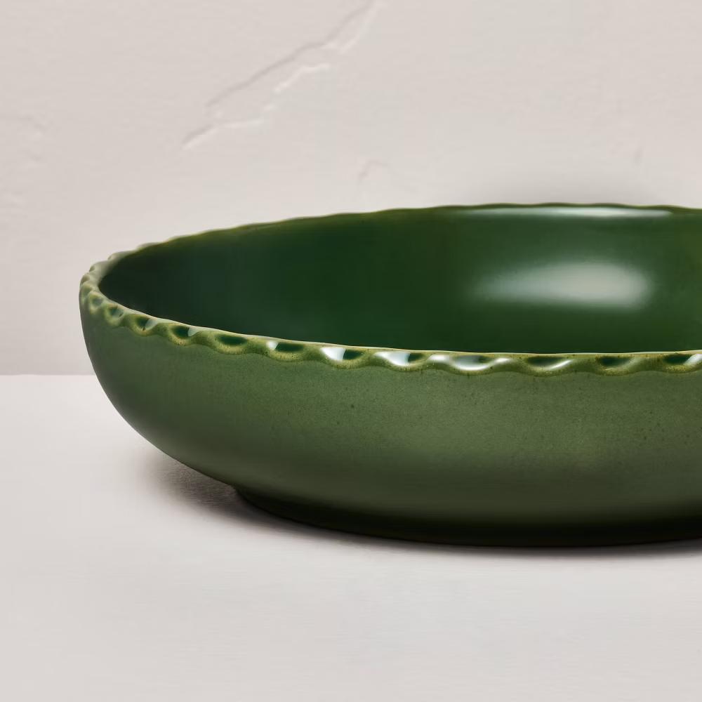 26 fl oz Pinched Edge Stoneware Grain Bowl - with Magnolia - Image 3