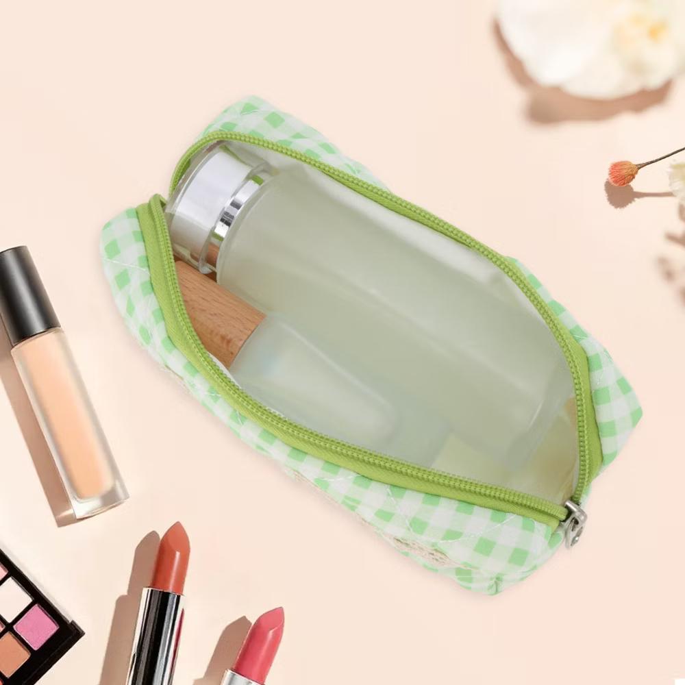 1 Pc Plaid Lace Style Drawstring Makeup Bag for Vacation Polyester - Image 10