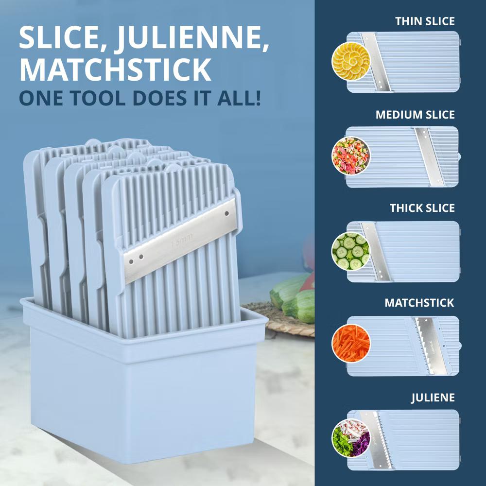 NutriSlicer Upright Mandoline Slicer – 5 Stainless Steel Blades, BPA-Free and Dishwasher Safe - Image 14