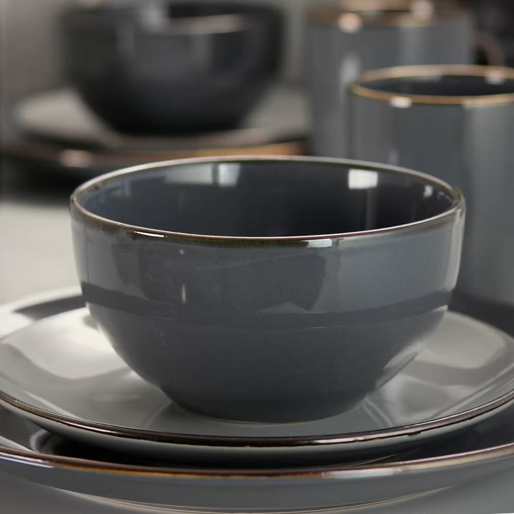 16pc Stoneware Solid Stone Dinnerware Set Gray - Microwave & Dishwasher Safe, Service for 4, Includes Plates & Mugs - Image 6