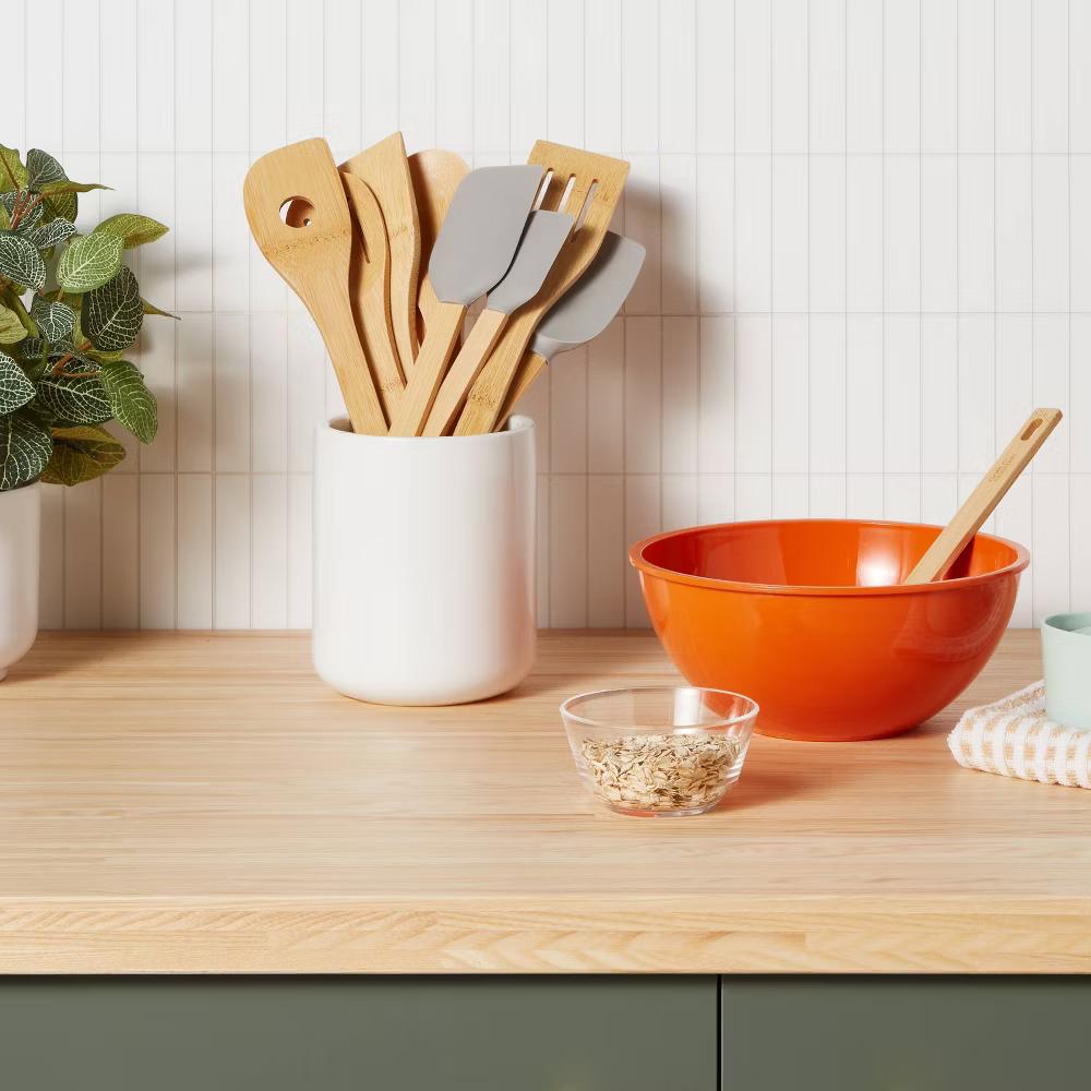 10pc Bamboo Utensil Set with Silicone Natural Wood