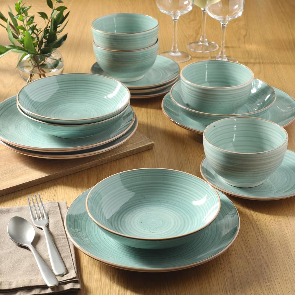 Stonebury 16 Piece Plates and Bowls Assorted Color Dishes - Handpainted Stoneware Dinnerware Set - Service for 4 - Image 14