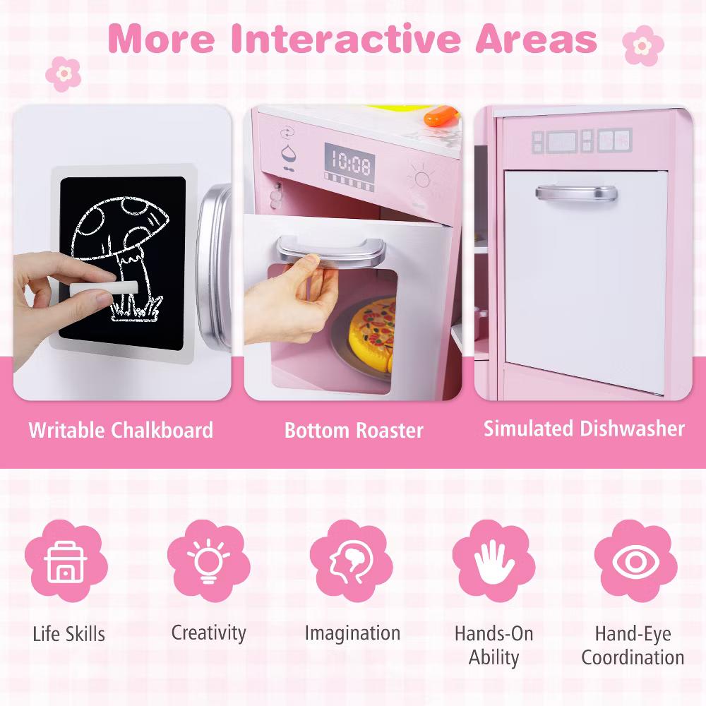 Kids Corner Kitchen Playset Wooden Pretend Play Toy w/ Microwave & Ice Maker
