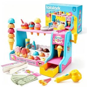 Ice Cream Making Toy for Kid, Scoop Ice Cream Play Set with Color-Changing Cones, Kitchen Pretend Play Food Toy, Gifts for Boys Girls Ages 3‑5+