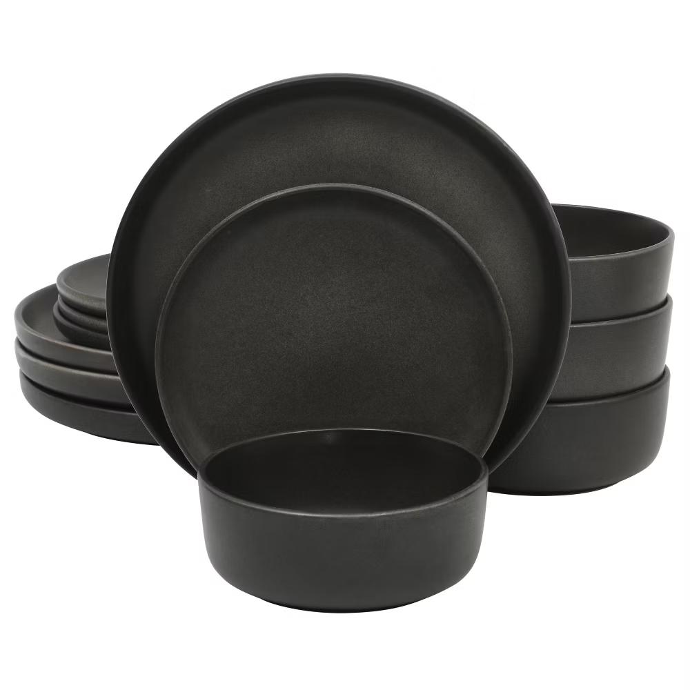 Pasco 12 Piece (Service for 4) Plates and Bowls Reactive Glaze Dishes Stoneware Ceramic Dinnerware Set - Image 16