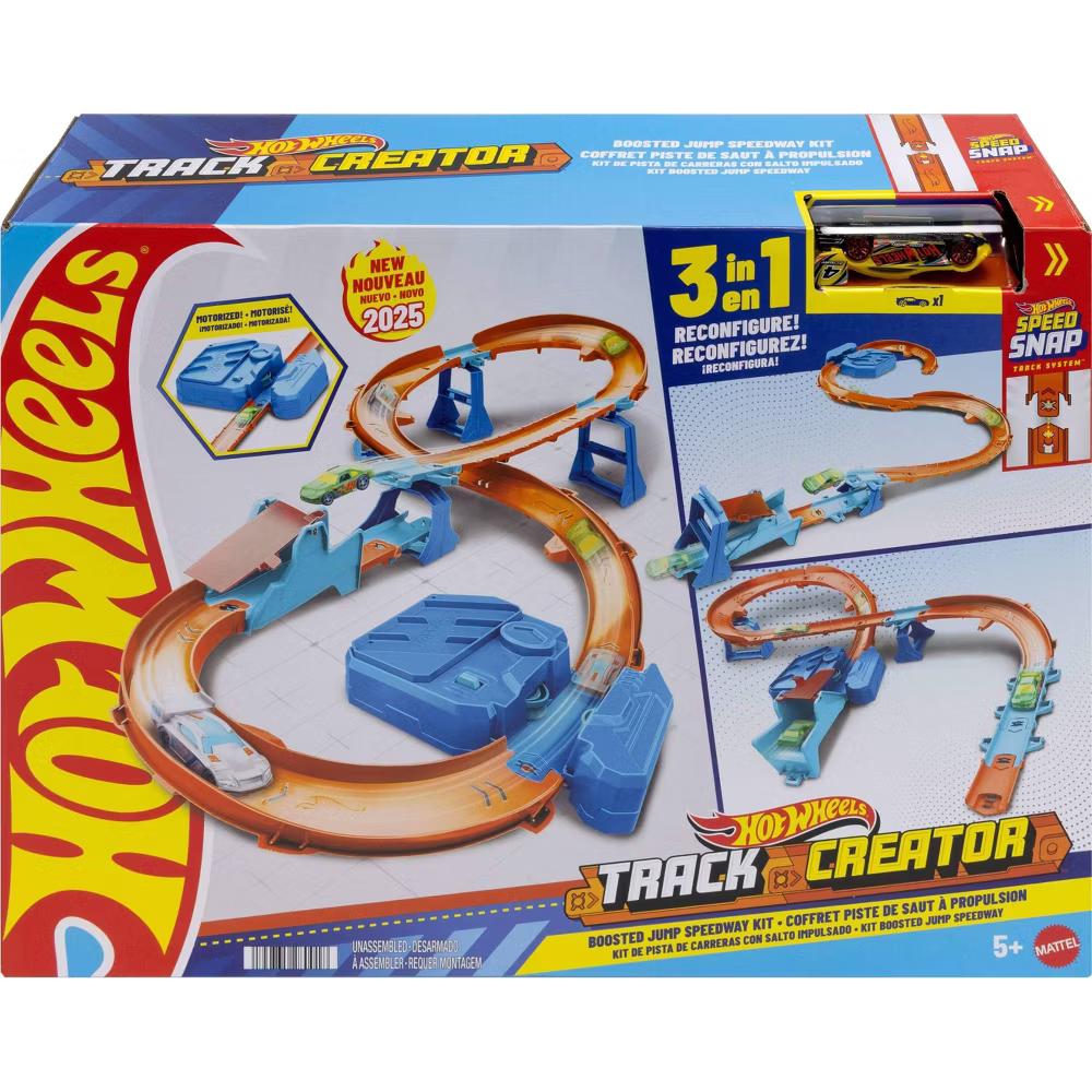 Track Creator Boosted Jump Speedway Set with 1:64 Scale Toy Car and Motorized Booster