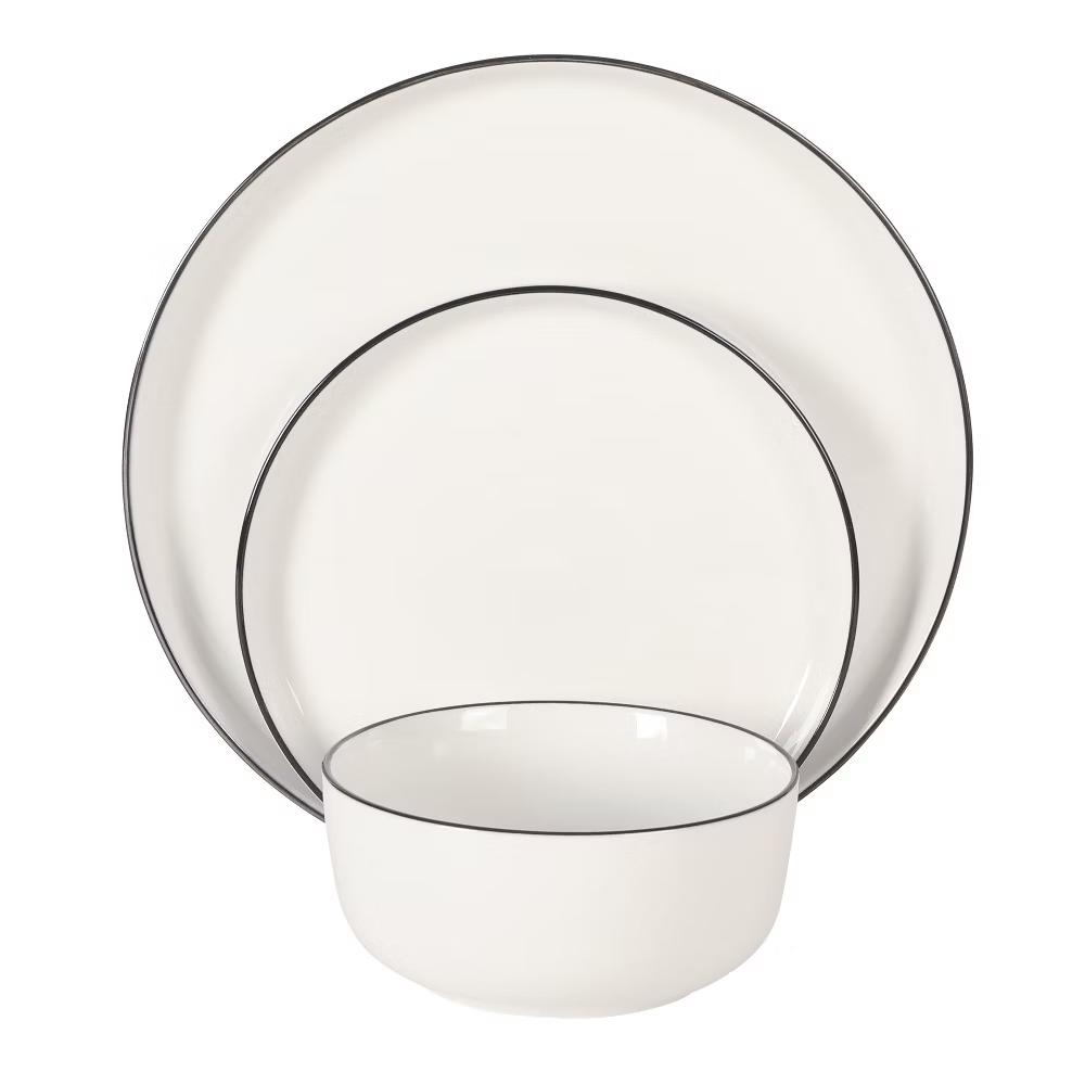 Oslo 12 Piece Porcelain Dinnerware Set – Dinner Plates, Salad Plates & Bowls, Classic White Everyday Dish Set, Dishwasher Safe