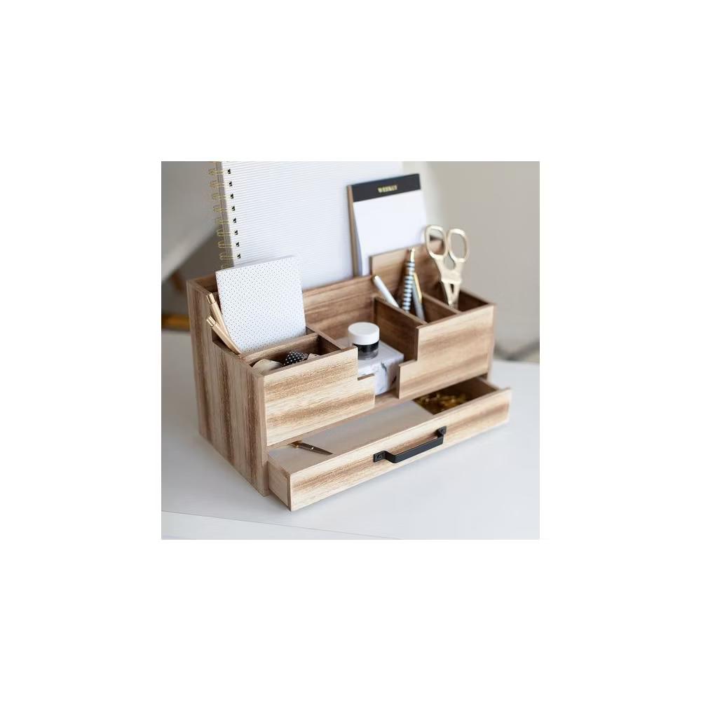 Blu Monaco Wooden Office Supplies Desk Organizer with Drawer - Image 3