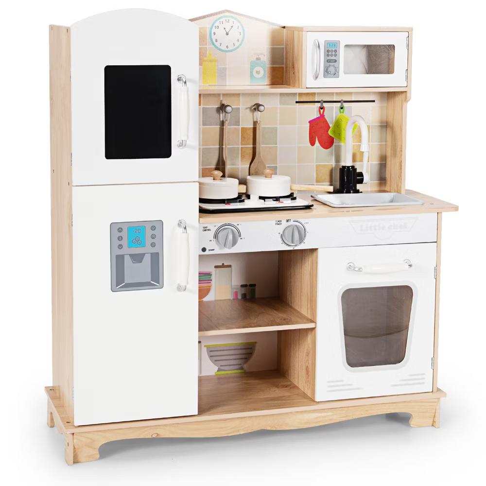 Wooden Kids Pretend Kitchen Playset Cooking Play Toy w/ Utensils & Sound - Image 2