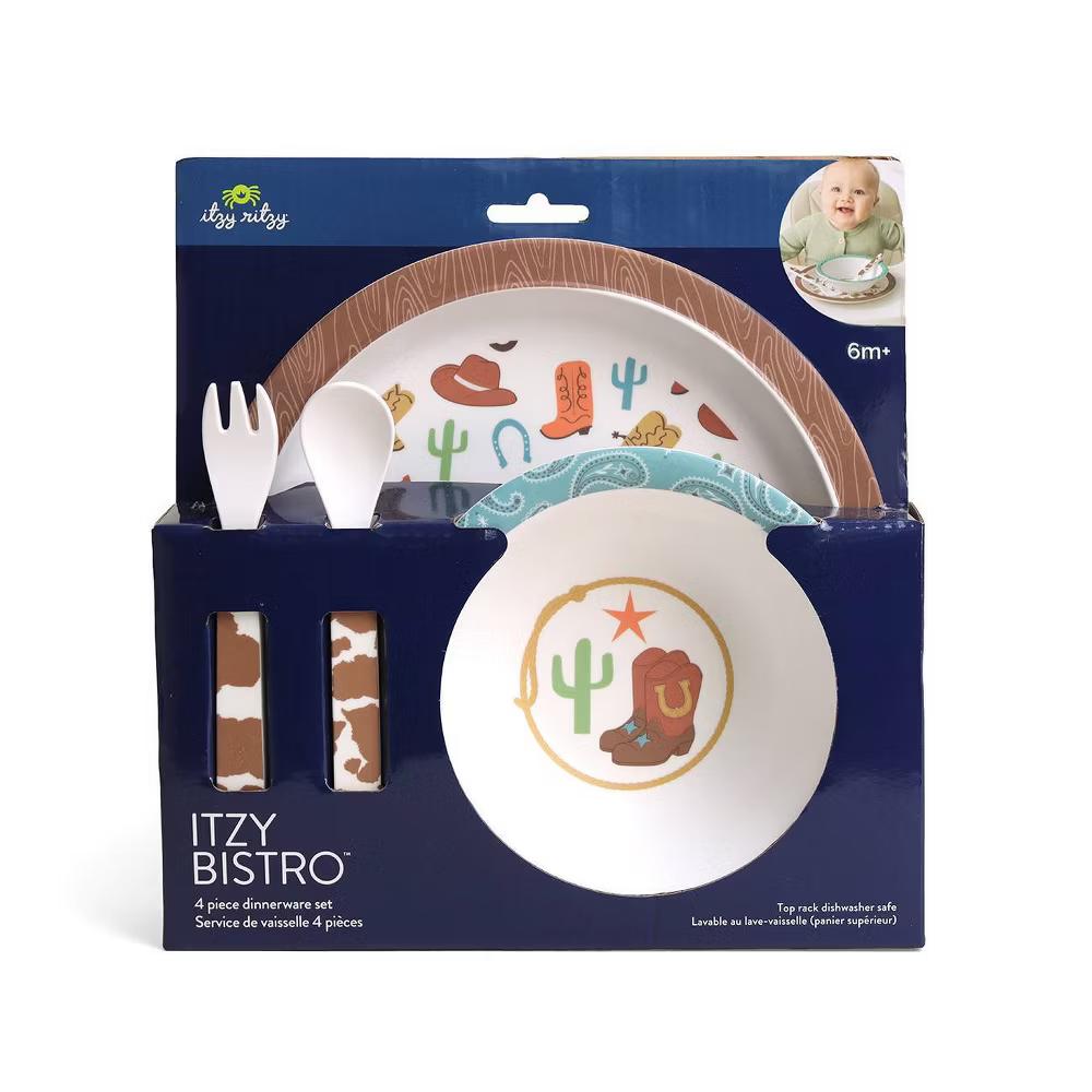 4pc Melamine Itzy Bistro Toddler Feeding Dining Set, Plate, Bowl, Fork and Spoon - Image 9