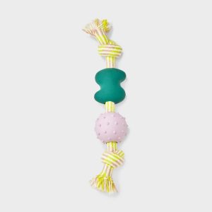 Rope and Balls Tough Rubber Dog Toy - Tug, Occupy, Fetch Activities, 14" Height, 0.52 Lb