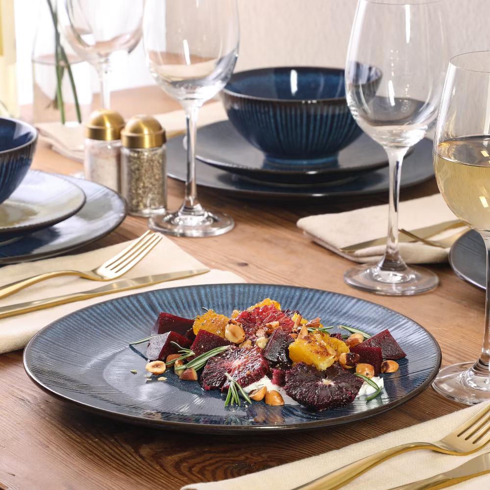 Midnight Luna Plates and Bowls Sets, 12-Piece Stoneware Dinnerware Sets, Reactive Glaze Dish Set - Blue - Image 3