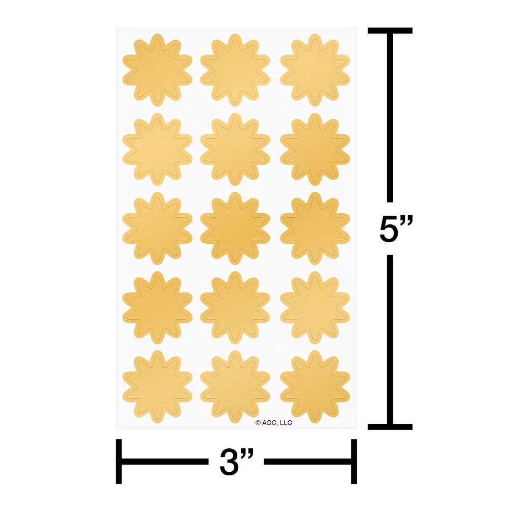 30ct 2 Sheets Stickers or Envelope Seals Shiny Gold Star Burst