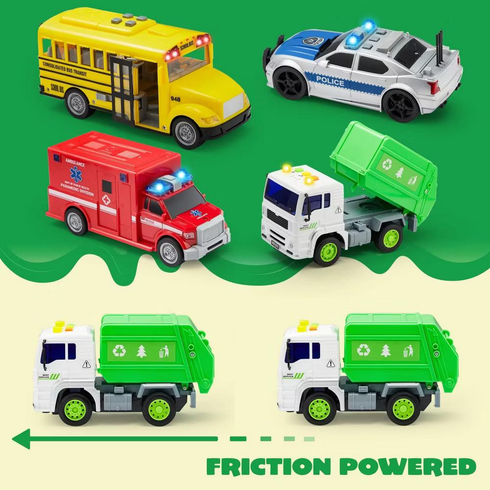 4 Pcs 7" Vehicle Toy Set, Car Toys Including Police Car, School Bus, Garbage Truck, Ambulance, Birthday Gifts Toys for Boys 3 4 5 6 Years - Image 3