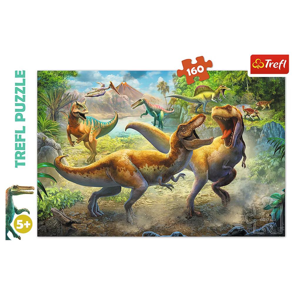 Red 160 Piece Kids Puzzle - Fighting Tyrannosaurs - Image 3