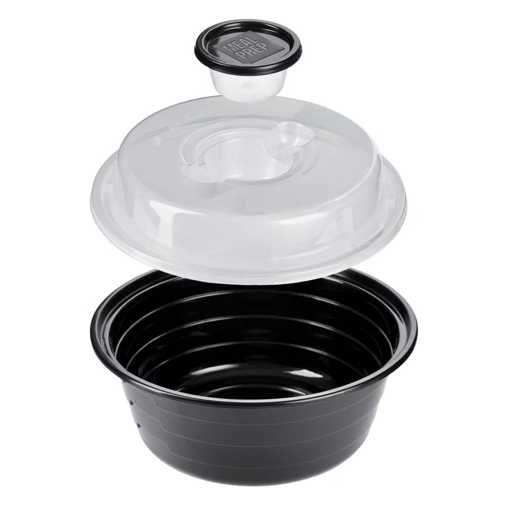 Meal Prep Salad Bowls Containers + Lids & Condiment Cup - 4Cups - 20pcs/10ct - Black - Image 10