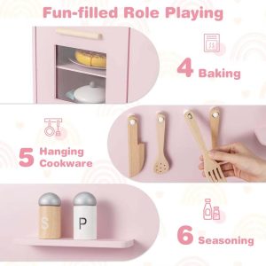 Kids Kitchen Playset with Light up Stove & Cooking Sounds Oven Sink Faucet White/Pink