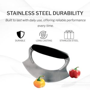 Amco Mezzaluna Herb Chopper with Silicone Handle & Stainless Steel Blade - 4.9" Dishwasher Safe Chopping Tool for Herbs, Vegetables & Garlic.