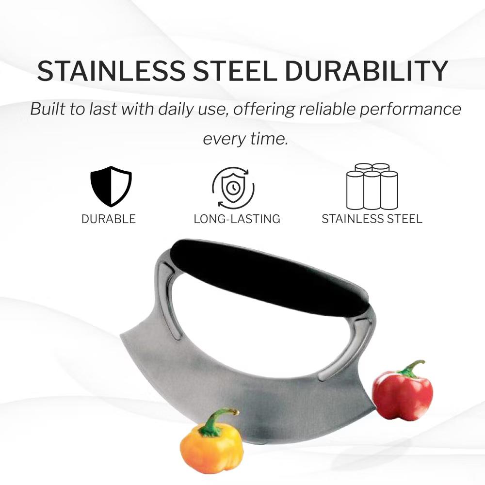 Amco Mezzaluna Herb Chopper with Silicone Handle & Stainless Steel Blade - 4.9" Dishwasher Safe Chopping Tool for Herbs, Vegetables & Garlic.