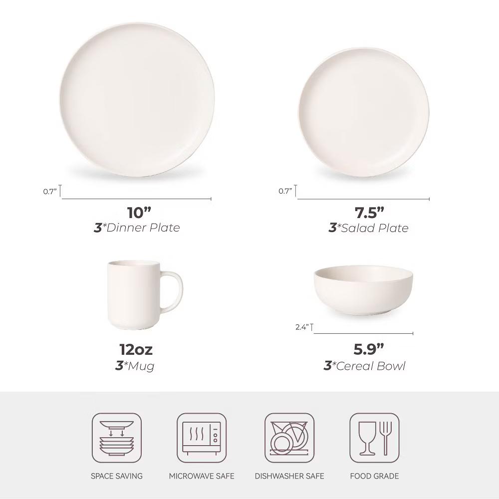 12-Piece Stoneware Dinnerware Set with Mugs, Microwave & Dishwasher Safe, Non-Toxic Dish Set, Plate Set, Stackable Matte Glaze Kitchenware for 3 - Image 30