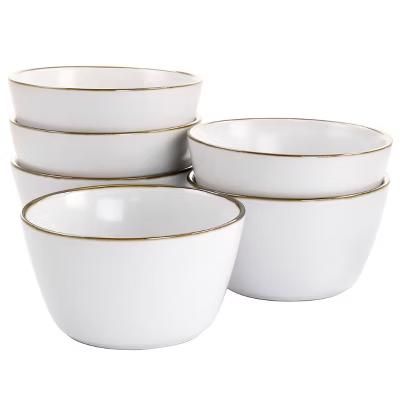6pc Arthur Stoneware Bowl Set with Rim Matte White/Gold - Image 4