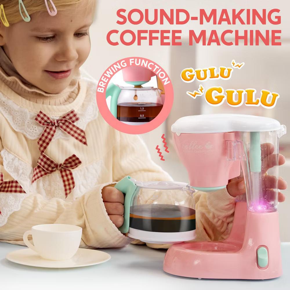Play Kitchen Toys, Pretend Play Kitchen Appliances Toy Set with Coffee Maker, Mixer, Toaster, Christmas Birthday Gift for Kids Ages 3+,Pink - Image 3